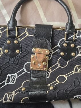 Louis Vuitton Black Canvas Satchel with Gold Hardware